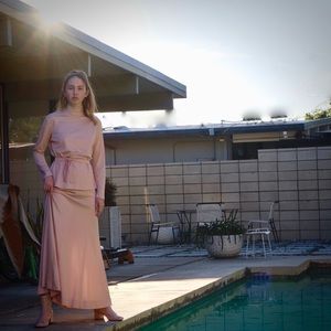 Vintage Knit Top & Maxi Skirt Set, Boho 70s Rina of CA dusty pink mcm